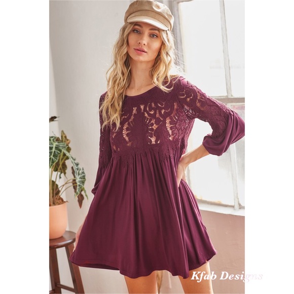 ❤️LAST! Plum Crochet/Lace Detail Soft Knit Dress! - Picture 2 of 4